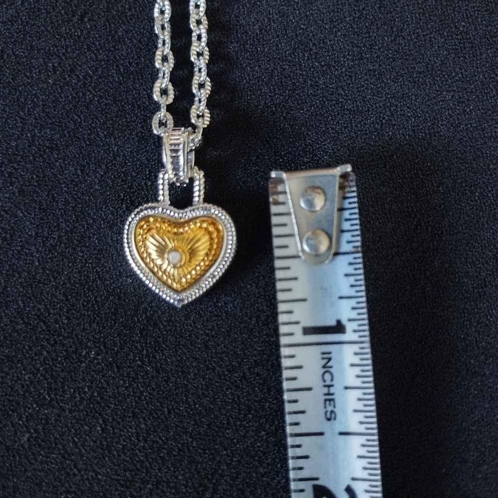 Silver And Gold Heart Pendant Chain Necklace - Picture 7 of 8